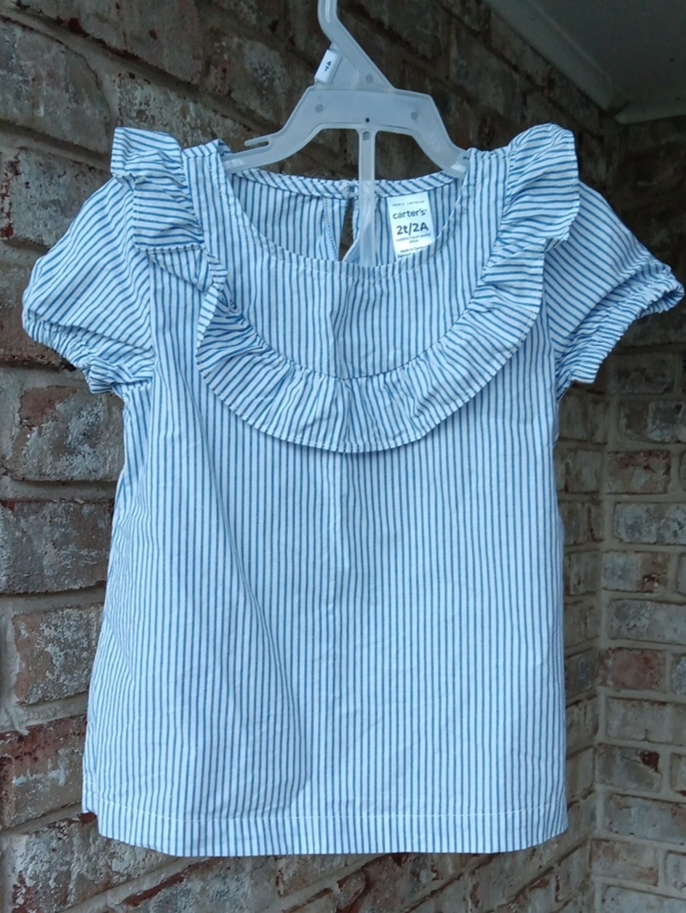 Carter's Blue and White Striped Ruffle Collar Girls Top